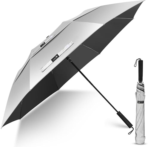 ZOMAKE UV Golf Umbrella for Sun Protection, Large Sun Umbrella Compact Windproof and Rainproof Strong UPF 50+, 59 In Reflective Golfing Brolly Foldable for Men Women (Black)