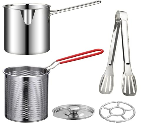 304 Stainless Steel Deep Fryer Pot with Basket, Stove Top Deep Fryer with Easy Grip Handle, Large Capacity Multifunctional Oil Strainer Pot For Frying Fish Shrimp Fries Chicken(Silver)