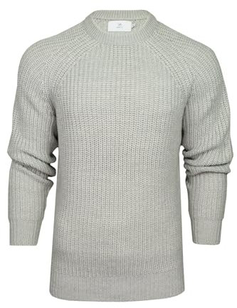 Xact Men's Chunky Fisherman Knit Jumper, Crew Neck, Raglan Sleeve (Light Grey) XXL