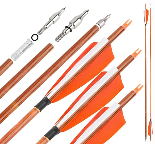 surwolf 31 Flèches de tir à l'arc en Carbone,flèches d'entraînement, Spine 500 Flèches de Chasse avec Pointe de flèche remplaçable pour arcs à poulies et arcs Classiques,12/6PCS (Orange, 12pcs)