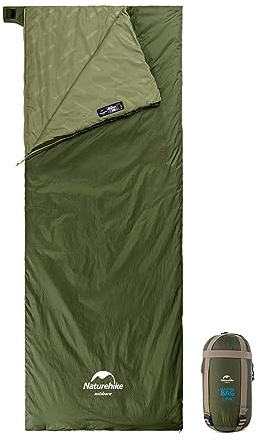 Naturehike Ultralight Sleeping Bag - Envelope Lightweight Portable, Waterproof, Comfort with Compression Sack - Great for 3 Season Traveling, Camping, Hiking (Army Green)