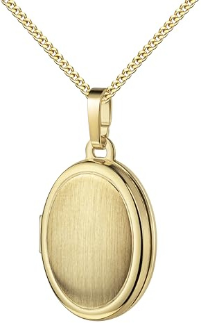 JEVELION Goldanhänger Gold Medaillon 333/8 Karat für 2 Bilder Amulett Anhänger oval zum Aufklappen für Damen mit Halskette Mit Halskette 925 Silber vergoldet - Kettenlänge 55 cm.