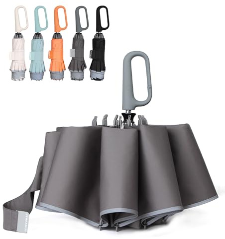 QWB TUMAAOTU Inverted Umbrella with Carabiner Handle, Compact Wind Proof Umbrellas For Rain and Sun Protection, Portable Reverse Folding Umbrella, Car Umbrella for Women Men, 10 Ribs (grey)