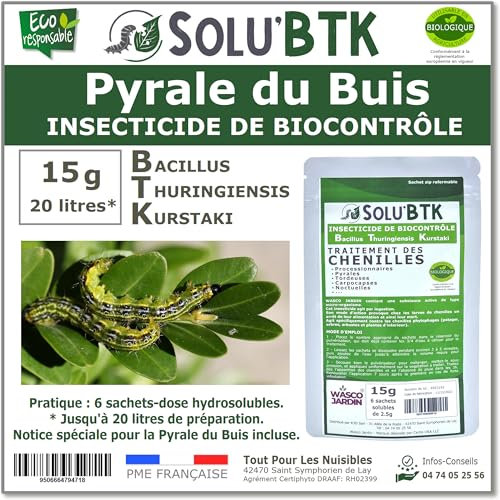SoluBTK - Pyrale du buis 15gr Bacillus thuringiensis - Insecticide Utilisable en Agriculture Biologique