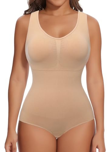 SHAPERIN Formande Body Kvinnor Platt Mage Body Push Up med inbyggd BH Slimming Body Tank, Biege, L