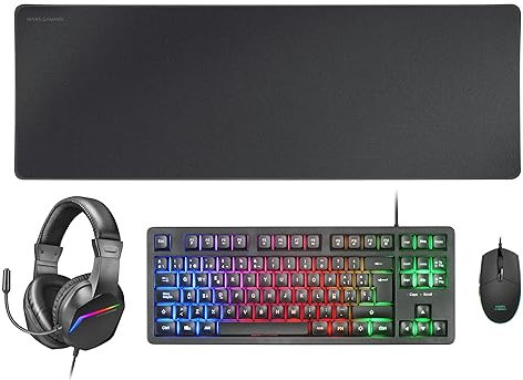 Mars Gaming RGB, MCP-Pack med Fixed Tangentbord + 3200 DPI Mus + RGB Hörlurar + Musmatta, Svart, Italienskt Språk