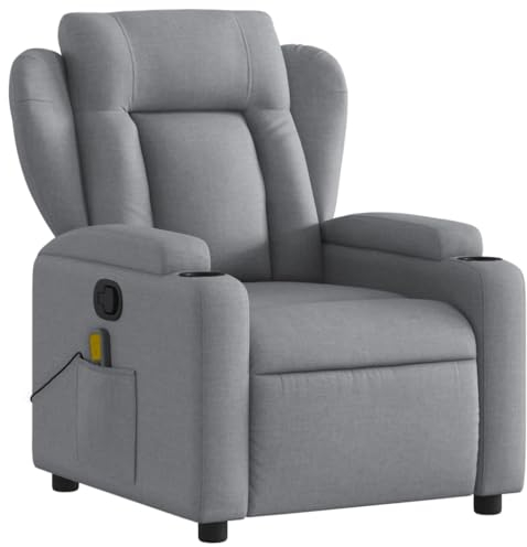 KOIECETA Massagesessel Sessel Verstellbare Rückenlehne Fernsehsessel Relaxsessel mit Vibrationsfunktion Liegesessel Polstersessel Ruhesessel TV Sessel Hellgrau Stoff