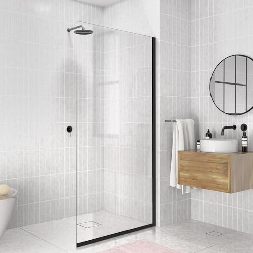 Fixed Shower Door Screen 24×74 for Bathroom - 5/16(8mm) Thick Clear Tempered Glass Panel, Semi-Framless Water Resistant Shower Door, Matte Black