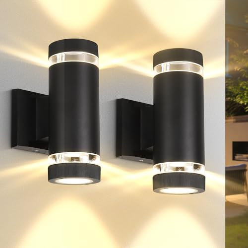 CHENBEN Outdoor Wall Lights,Modern Front Door Lights,IP65 Waterproof up and Down Lights,Aluminium Outside Wall Lights Mains Powered,Outdoor Downlights for Garden/Porch/Garage with GU10,2pcs