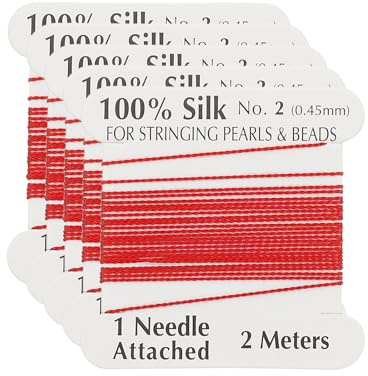 PATIKIL Filato In Seta Pura, 5 Pezzi Filo Di Seta Pura Diametro 0.45 mm Con Ago Per Infilare Perle Incluso, Rosso
