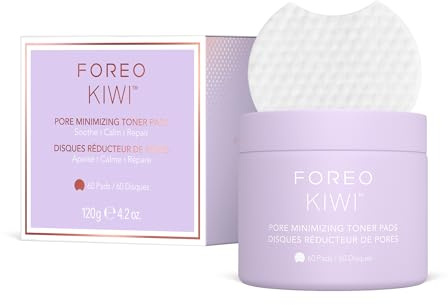 FOREO KIWI Porenverfeinernde Toner-Pads 60 Stück - Zaubernuss & Centella Asiatica Exfolierende Gesichtspads für fettige, zu Akne neigende Haut - Verfeinern die Poren & lindern Rötungen