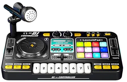Btuty DJ Controller für Kinder Disc Player Elektronische Tastatur BT DJ Mixer Tisch mit verstellbarem Mikrofon dynamischen Lichteffekten Partyspielzeug für Kinder Musikalische