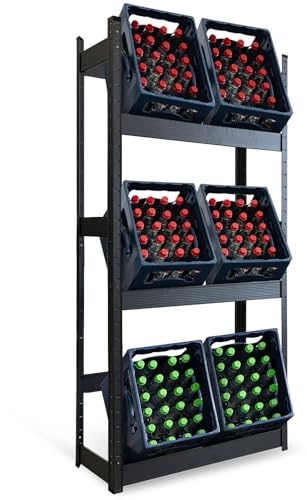 Floordirekt Drinks Crate Rack for 6 Crates - 200 x 80 x 30 cm - Drinks Shelf, Box Shelf for Drink Crates, Bottle Rack, Box Stand - Shelf for Drinks Crates (Osaka)