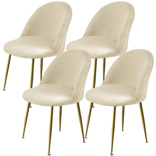 Levoberg - Funda de silla de comedor escandinava extensible de terciopelo, con respaldo redondeado elástico, funda de silla escandinava para casa, boda, hotel, 4 piezas, color beige
