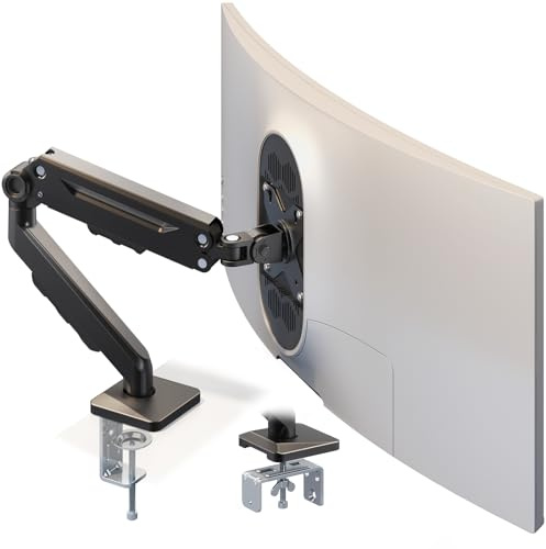Single Monitor-Arm for 17-40-Inch Screens - Heavy Duty Gas Spring Adjustable Desk Mount for Flat & Curved Monitors, C-Clamp & Grommet, Cable Management, Max Load 26.4lbs, VESA 75/100mm, Black