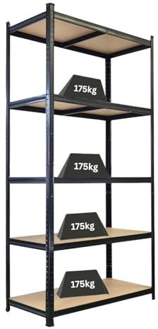 PROREGAL Étagère Robuste Giant Ragnar HxLxP 200x100x50 cm 5 Niveaux de Panneaux MDF Charge maximale 175 kg Noir