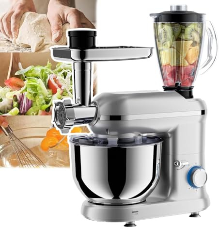 Batidora de pie de 5,5 L, robot de cocina, accesorios de fácil cambio + funciones de mezcla, con bol,6 velocidades, con gancho para amasar+ varillas+ batidor, para hornear/pasteles,A