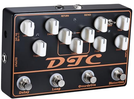 Aumotop Multifunktionell DTC 4-i-1 Elgitarreffekter Pedaldistortion Overdrive Loop Delay för Gitarrspelare Metallmaterial (Aumotopy6z4k10fw8-I3219)