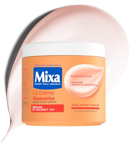 MIXA - La Crème Réparatrice Multi-Usages - Nutrition Intense 72H & Anti-Dessèchement - Huiles d’Amande Douce & Abricot - Peaux Extra-Sèches - Corps, Visage & Mains - 400ml