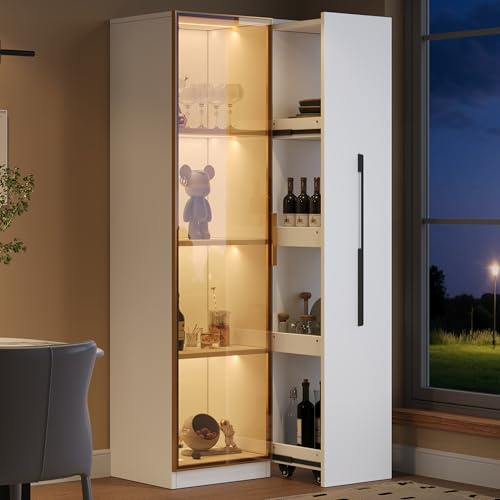 Bladez Vetrina con ante in vetro, cassetti e illuminazione a LED, 70 × 40 × 160 cm, mobile per esposizione e stoccaggio, come mobile per vino o libreria