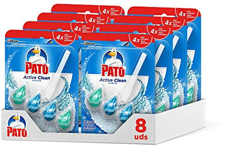 Pato Active Clean - Colgador wc, frescor intenso, perfuma Limpia y Perfuma el inodoro, aroma Marine. (Pack 8 unidades)