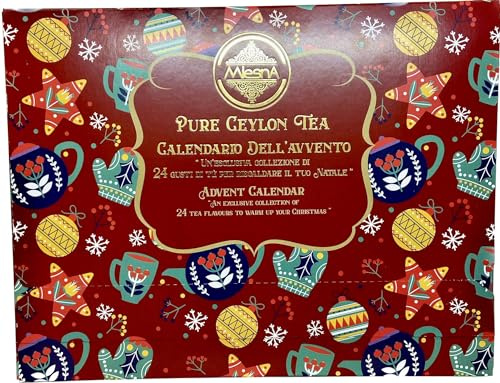 Mlesna Calendario dell'Avvento Pure Ceylon Tea: Esclusiva Collezione di 24 Tè Preziosi Direttamente dall'Isola Ceylon - Regala Ogni Giorno un Momento di Puro Relax