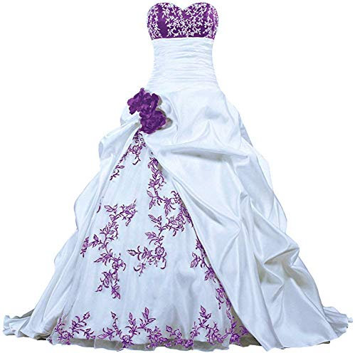Zorayi Élégant Bustier Broderie Robes de mariée Taffetas Robes de Mariage Longue Robes de Nuptiale Organza Femmes A-Ligne Blanc & Violet Taille 50