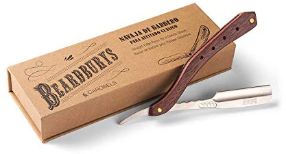 Navaja Barberia Shaving Art Beardburys, Aleación de Metales Premium y Mango de Madera