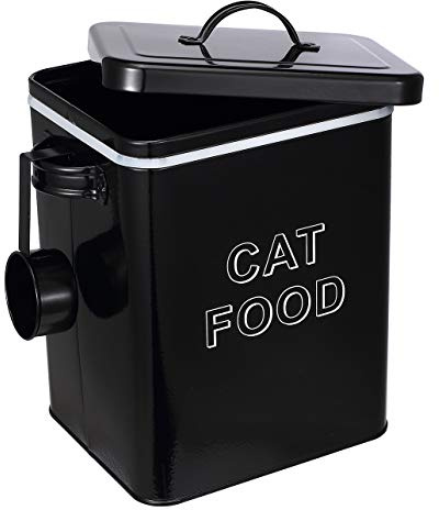 Morezi contenitore per cibo per animali, scatola per cibo per gatti,con coperchio e cucchiaio, adatto per conservare cibo per animali e snack-Gatto-Nero