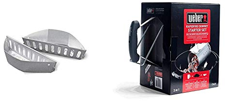 Weber 17631 Grillstarterset für Holzkohlegrills, 3 in 1: Anzündkamin, 2 kg Briketts, 3 Anzündwürfel, Weiß, 33x20x32 cm & 7403 Char-Basket Charcoal Briquet Holders
