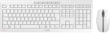 CHERRY STREAM DESKTOP RECHARGE, Wireless Desktop Set, UK Layout (QWERTY), 2.4 GHz RF, Quiet Keystrokes, Rechargeable, White-Grey