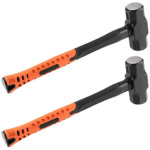 MANCHAP 2 PCS 16 Inch 4 Lbs Small Sledge Hammer, Mini Club Hammer with with Fiberglass Handle, 4 Pound Drilling Crack Hammer for Demolition and Construction, black orange