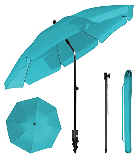 HOMEDEMO Sonnenschirm Strandschirm, Ø 180 cm Gartenschirm Marktschirm, Terrassenschirm mit Bodenhülse & Drehstange & Schutzhülle, Türkis rund UV50+ Schutz Sonnenschutzschirm