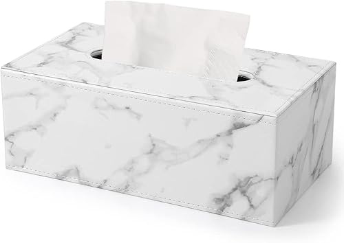KINGFOM PU Leder Kosmetiktücher Box Taschentuchbox Tücherbox für Büro/Auto/Zuhause (Marmor Weiß)