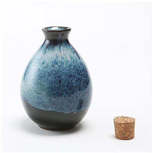 PiurUf Hip Flask 250ml Sake Distribution Wine Pot Liquor Warmer Household Ceramic Bottle Barware Flagon Small Stoup Pot With Cork Hip Flasks For Women (Size : Blue)