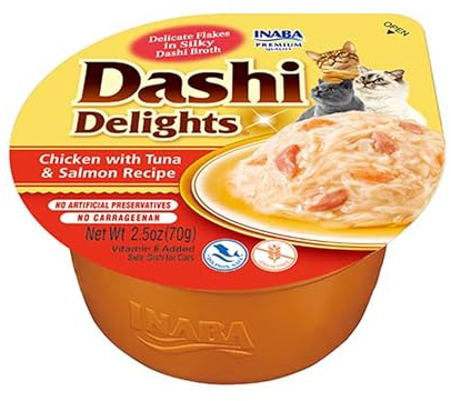INABA Dashi Delights Katzenfutter Nass 100% Natürliches Hähnchenfleisch | Getreidefrei, Zuckerfrei, ohne künstliche Aromen, 86% Feuchtigkeit | Premium Katzen Leckerlies in Brühe 70 g (1er Pack)