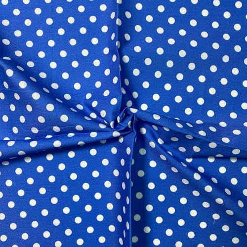 Tessuto di cotone, 111 cm di larghezza, 8 mm, 100% cotone, a pois, per fai da te, decorazioni per la casa, abiti, colore: blu reale su bianco (1 metro)