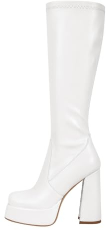 MissHeel Botas Plataforma Largo Tacón Cuadrado Tacones altos Dedos Cuaticos Negro, Blanco, 40 EU