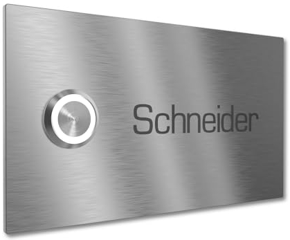 Graviers Design Sonnette de porte multi-famille avec LED bouton de 1 nom gravure - V2A acier inoxydable 140x80 mm - encastrement au choix en saillie pour porte d'entrée