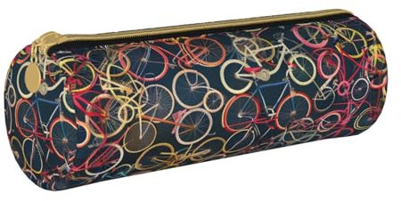 JCVOTREL Trousse à crayons ronde en cuir imprimé peau de serpent noir et blanc avec fermeture éclair pour l'école, les voyages, le bureau, Vélos, Taille unique, Trousse de maquillage