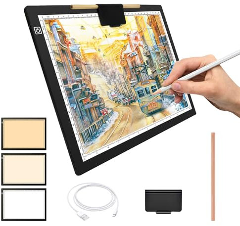 Lampenständer A4, kabellose Leuchtbox mit Ständer und oberem Magnetclip, 3 Farbtemperaturen, stufenlos dimmbare wiederaufladbare Leuchttafel für Diamantmalerei, Skizzieren