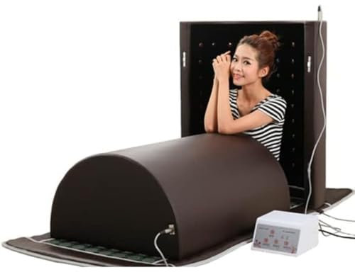 GJBMXSM Cúpula De Sauna Infrarroja,Función EMF Casi Cero,1200 W,Sauna Portátil para Hogar con Piedras De Jade Terapéuticas,Luz De Fotones Infrarroja,Carpa De Vapor para Mesa De Masaje,Brown