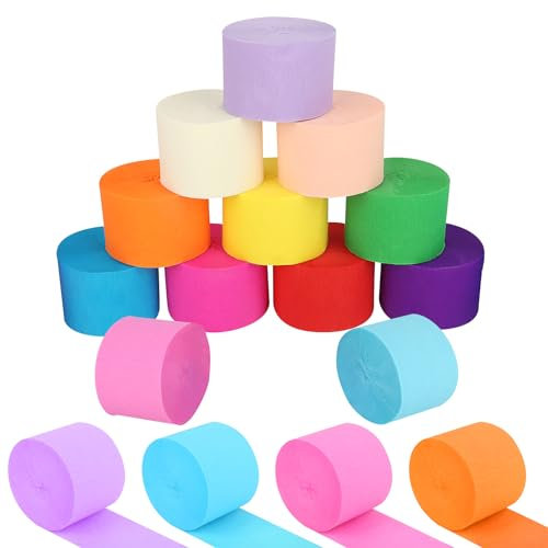 KILDOWS 12 Rollen Krepppapier Bunt, 4.5cm x 25m Kreppband Regenbogen Kreppbänder Bunte Luftschlangen Krepppapier Regenbogen Deko für Kindergeburtstag Hochzeit Karneval Party Feier Dekoration