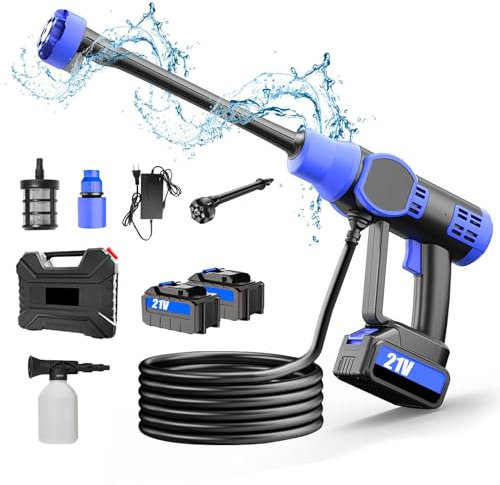 200 bar, idropulitrice ad alta pressione senza fili, 2 x 30000 mAh batterie, ugello 6 in 1, tubo 5 m, pistola portatile per auto, terrazza, finestra, prato, pet
