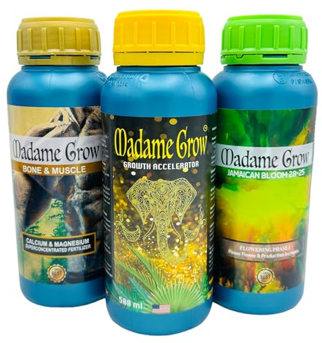 MADAME GROW Kit PK Ekologisk 3 x 500 ml, Lacalva + Jamaican + Bazooka, Växtgödsel, Växtnäringsmedel, alggödsel, blommande gödningsmedel, näring och energi