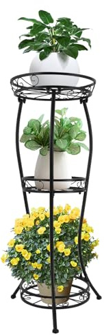 ARBGO Soporte de metal para flores de 3 niveles, taburete para flores, estante para flores, soporte de metal para plantas, 3 niveles para interior y exterior, soporte para plantas para patio, jardín