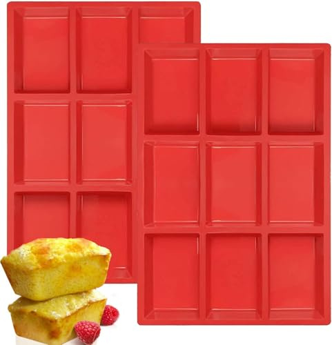 VELOKOVA Silicone Mini Loaf Pan 2PCS, 9-Cavity Non-Stick Baking Mould for Mini Bread, Cake, Brownie, Meatloaf & Soap Bars | 4oz Per Cavity | Dishwasher Safe (31x21cm)