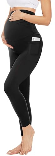 Risipu Leggings premaman foderati in pile con tasche sopra la pancia, termici da donna per allenamento, pantaloni da yoga, caldi e morbidi per l'inverno, Nero , S