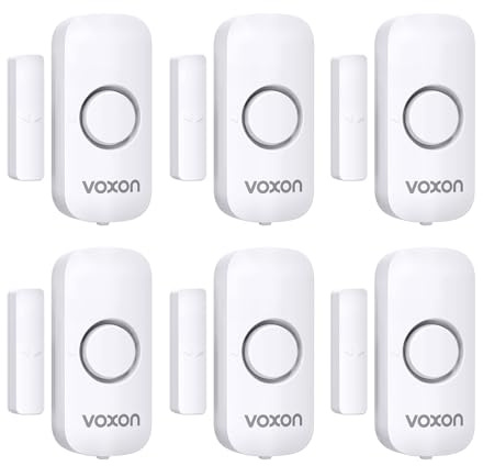 VOXON Alarma para Puertas y Ventanas, Fácil de Instalar, Alarma Antirrobo Magnética para Puertas y Ventanas con 100 dB de Volumen para la Seguridad de los Niños en Casa y Tiendas (6 Unidades)
