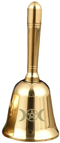OHPHCALL Mini Campana da Altare in Ottone Pentagramma, Campanello Portatile a Mano per Meditazione e Rituali Wiccan, Decorazione Esoterica per Altare e Uso Sacro